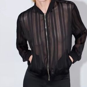 Zara Black Sheer Zip-Up Jacket